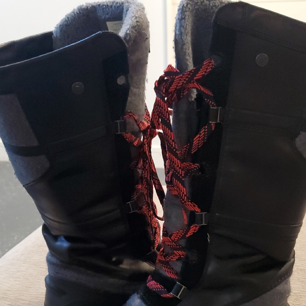 The North Face Black Lace-Up Winter Boots with Red Accent Laces